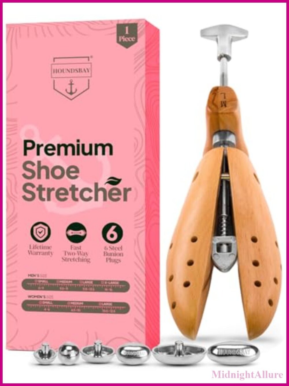 Shoe Stretcher Adjustable 2-Way Expander Polished Metal Beech Hardwood Bunion